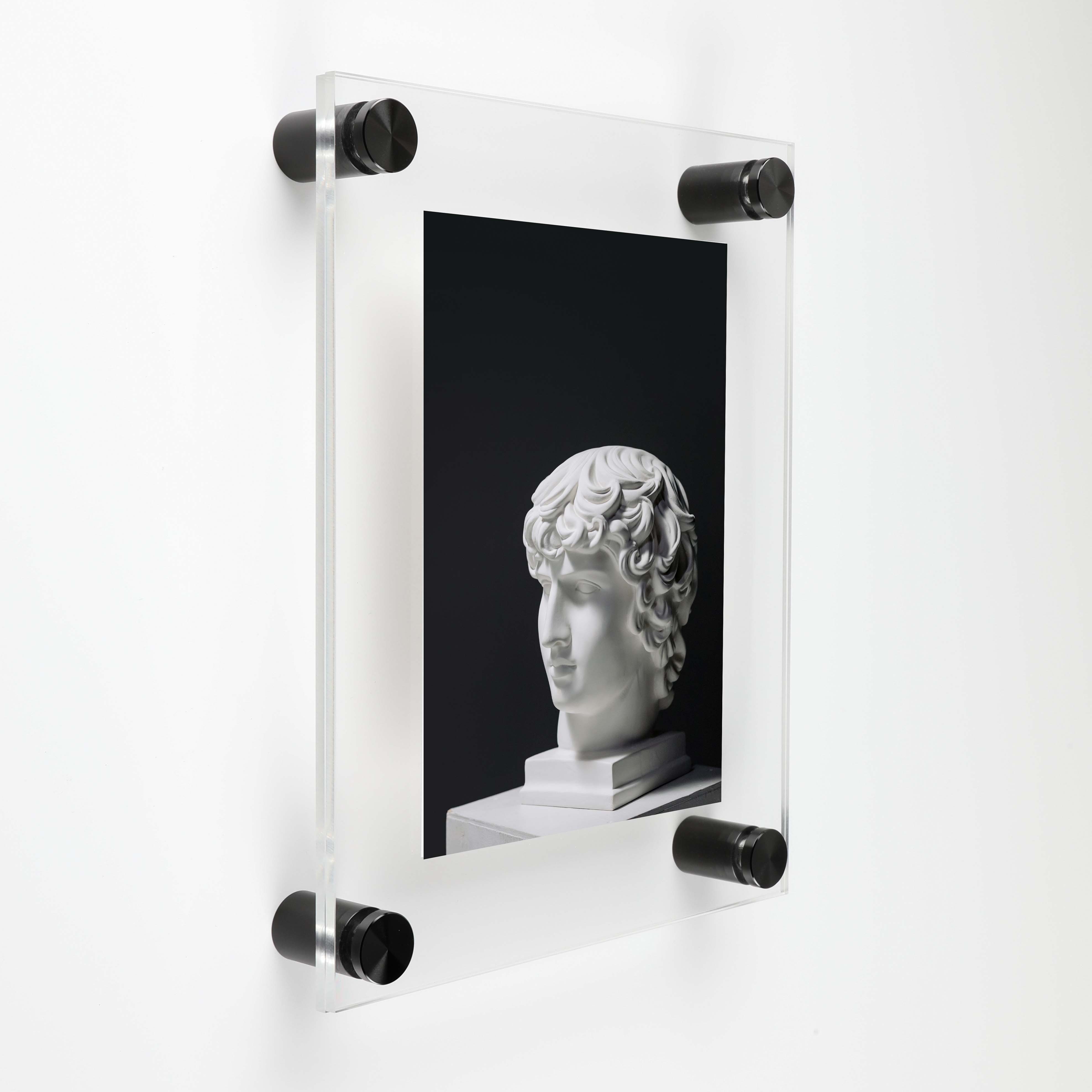 (2) 13-1/2'' x 16-1/2'' Clear Acrylics , Pre-Drilled With Polished Edges (Thick 1/8'' each), Wall Frame with (4) 5/8'' x 1'' Black Anodized Aluminum Standoffs includes Screws and Anchors